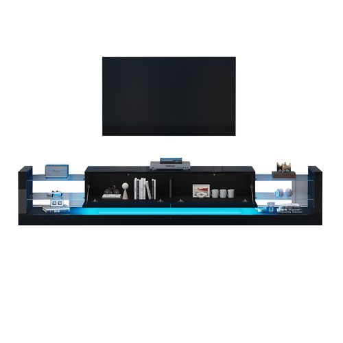 Meuble TV Laqué Avec LED Et Tiroirs Rabattables, 181 Cm Pour Écran Jusqu’à 70-79", Blanc
