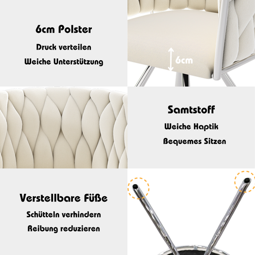 Set De 6 Chaises De Salle à Manger En Velours Pivotantes, Pieds En Métal Argenté, Beige + Argent