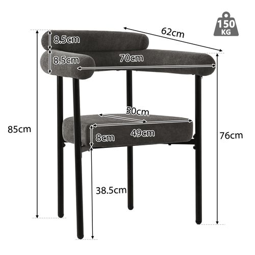 Ensemble Table Et Chaises (7 Pièces), Table Métal, 6 Fauteuils En Daim Gris, Confortable