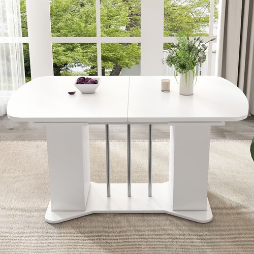 Table De Salle à Manger Extensible 120/160×80 Cm, Avec Pieds Métalliques Argentés