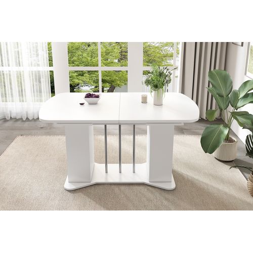 Table De Salle à Manger Extensible 120/160×80 Cm, Avec Pieds Métalliques Argentés