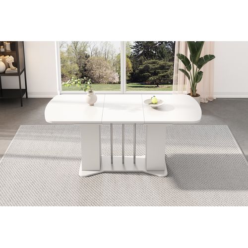 Table De Salle à Manger Extensible 120/160×80 Cm, Avec Pieds Métalliques Argentés
