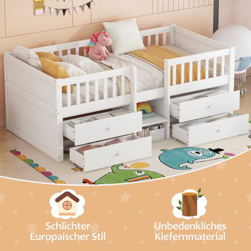 Lit Mi-hauteur, 90 X 200 Cm, 4 Tiroirs, Avec Garde-corps Et Échelle, Blanc