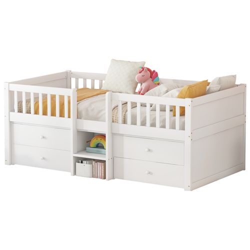 Lit Mi-hauteur, 90 X 200 Cm, 4 Tiroirs, Avec Garde-corps Et Échelle, Blanc