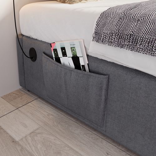 Lit Simple 90x190 Cm, Cadre Avec USB-c, Lattenrost Complet, Sans Tête, Coton, Gris
