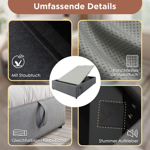 Lit Simple 90x190 Cm, Cadre Avec USB-c, Lattenrost Complet, Sans Tête, Coton, Gris