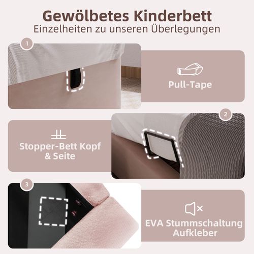 Lit Tapissé Enfant 90 X 200 Cm Avec Motif Cosmique, Velours Rose, Lit Simple Pour Filles