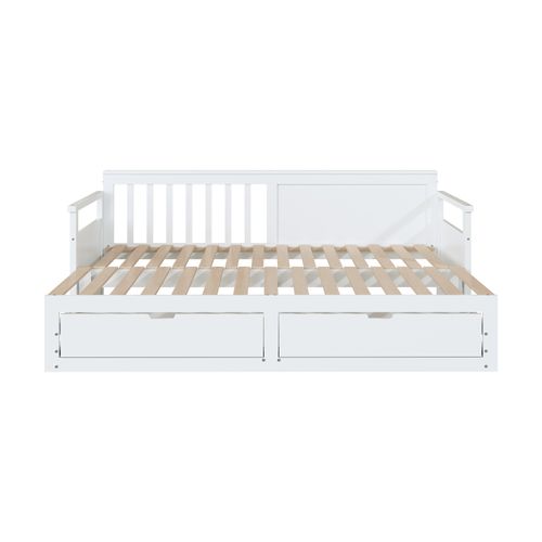 Lit Banquette Multifonction 90 (180) X 190 Cm En Pin Avec Tiroirs Et Lit Gigogne, Blanc