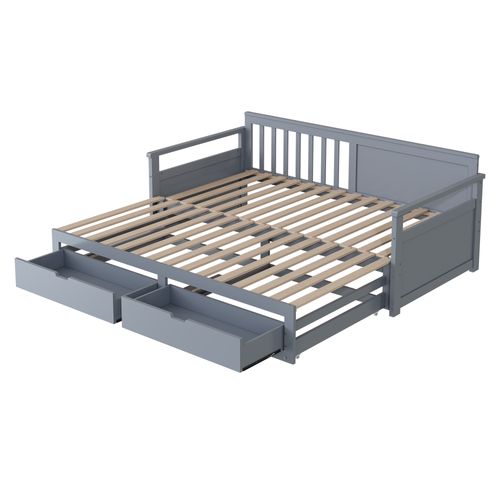 Lit Banquette Multifonction 90 (180) X 190 Cm En Pin Avec Tiroirs Et Lit Gigogne, Gris
