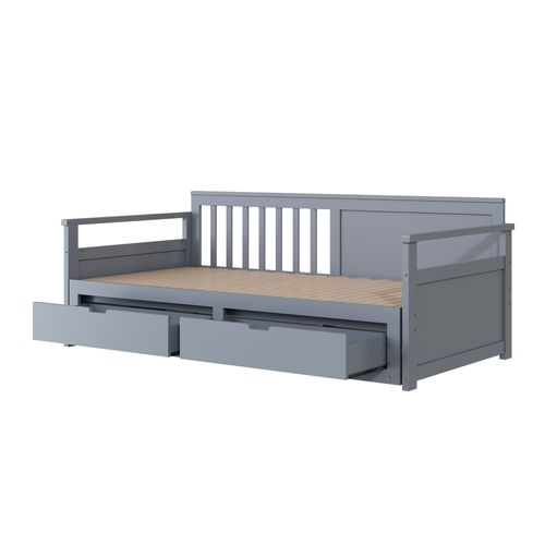 Lit Banquette Multifonction 90 (180) X 190 Cm En Pin Avec Tiroirs Et Lit Gigogne, Gris