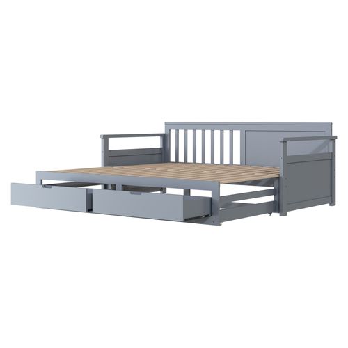 Lit Banquette Multifonction 90 (180) X 190 Cm En Pin Avec Tiroirs Et Lit Gigogne, Gris