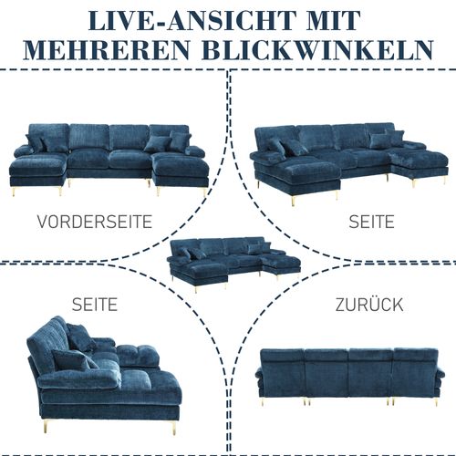 Canapé Sectionnel U En Chenille, Sièges Doubles, Grand Canapé Moderne Pour Salon, ,gris