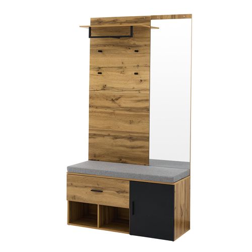 Set De Vestiaire 190 Cm, Bois, Avec Miroir, Banc, Étagère, Tiroir Et Crochets