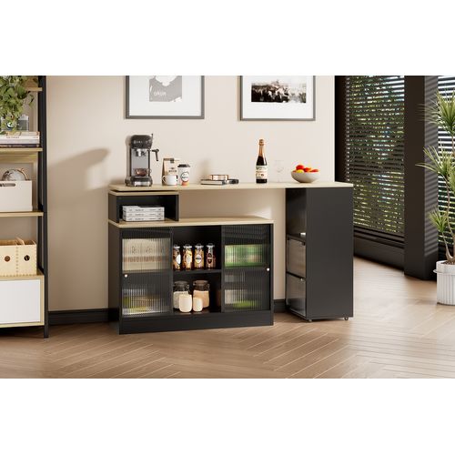 Table De Bar Extensible Avec Rangement, Table Moderne, Rotation Sans Levée, Grand Espace, Noir