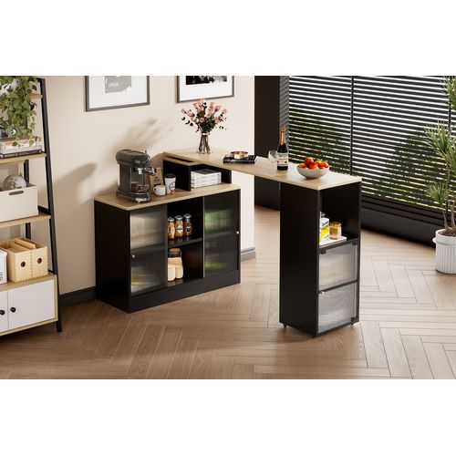 Table De Bar Extensible Avec Rangement, Table Moderne, Rotation Sans Levée, Grand Espace, Noir