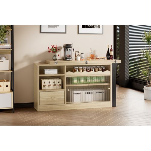 Table Pliable Extensible Avec Rangement, Table Moderne Pivotante à 360°, Naturelle Et Noire