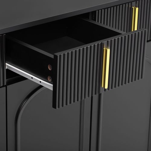 Sideboard Avec Poignées Et Pieds Dorés, 4 Portes, 4 Tiroirs, Lamination Amovible, 140x37,8x82 Cm