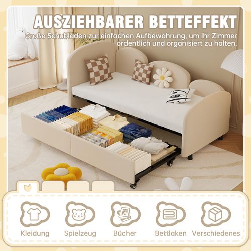 Lit Banquette Avec Tiroirs De Rangement, 90 X 200 Cm, Revêtement En Velours, Design Contemporain