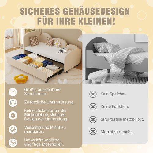 Lit Banquette Avec Tiroirs De Rangement, 90 X 200 Cm, Revêtement En Velours, Design Contemporain