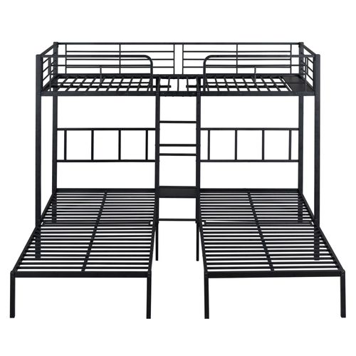 Lit Superposé, 90 X 200 Cm, 3 Lits, Échelle, Sécurité, Table, Métal, Noir