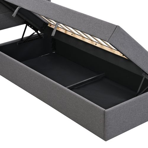 Lit Rembourré 90x200 Cm, Cadre Métallique, Grand Rangement, Sans Matelas, Gris