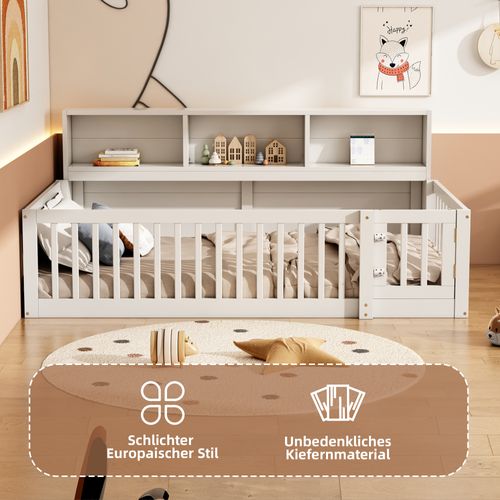 Lit Banquette 90 X 200 Cm En Pin Avec Sommier, Rangement Latéral Et Brise-vue, Blanc