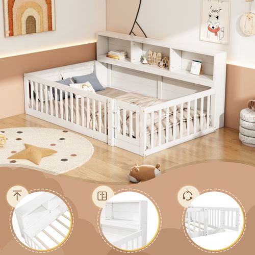 Lit Banquette 90 X 200 Cm En Pin Avec Sommier, Rangement Latéral Et Brise-vue, Blanc