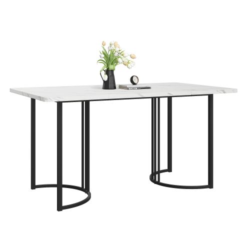 Table à Manger Rectangulaire En Mdf (blanc/noir - 140 X 80 Cm - 17.6 Kg)
