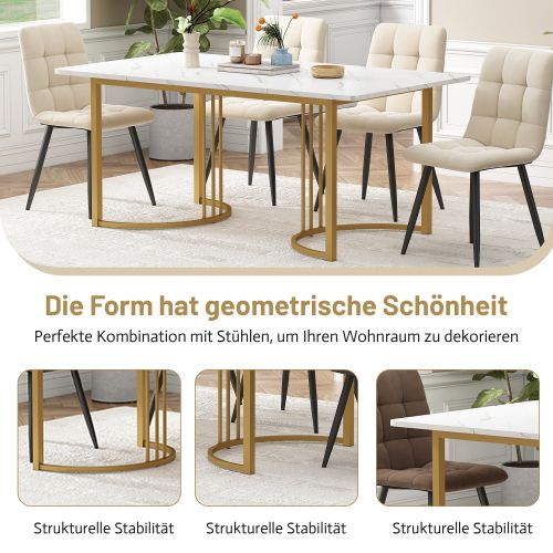 Table à Manger Rectangulaire En Mdf (blanc/or - 140 X 80 Cm - 17.6 Kg)