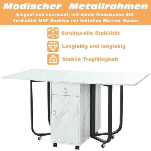 Table à Manger Pliante (1 Pièce) Avec Rangement Et 2 Tiroirs