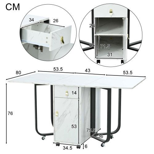 Table à Manger Pliante (1 Pièce) Avec Rangement Et 2 Tiroirs