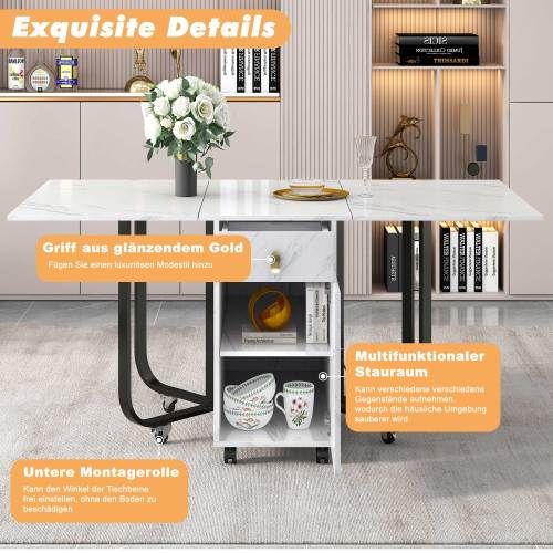 Table à Manger Pliante (1 Pièce) Avec Rangement Et 2 Tiroirs