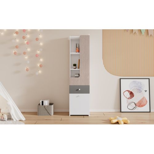 Bibliothèque Haute Pour Adolescents Avec Porte En L, Tiroir, Mdf, Blanc