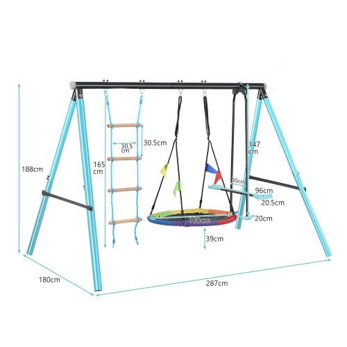 Balançoire Enfant Avec Cadre En Métal + Design Bleu