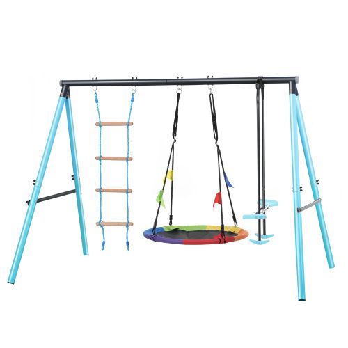 Balançoire Enfant Avec Cadre En Métal + Design Bleu
