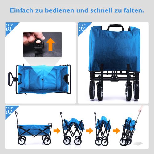 Chariot Tout-terrain Pliable Avec Porte-boissons En Maille, 96 L, Bleu