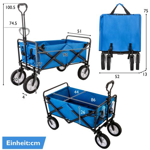 Chariot Tout-terrain Pliable Avec Porte-boissons En Maille, 96 L, Bleu