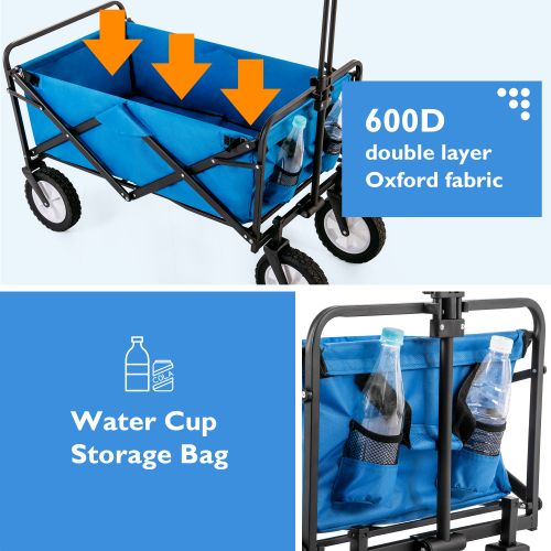 Chariot Tout-terrain Pliable Avec Porte-boissons En Maille, 96 L, Bleu