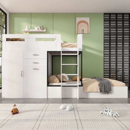 Lit Superposé Enfant Multifonction 90x200 Avec Bureau Escamotable Et Rangements