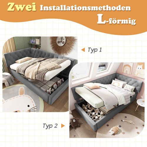 Daybed 90x190 Cm Gris En Velours Avec Rangement Hydraulique Et Structure Solide