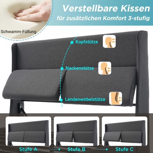 Lit Coffre Double 140x200 Cm Gris En Lin Avec Tête Ajustable Et Rangement Hydraulique