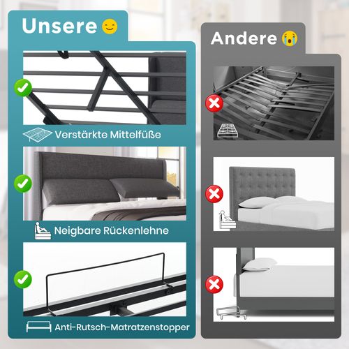 Lit Coffre Double 140x200 Cm Gris En Lin Avec Tête Ajustable Et Rangement Hydraulique