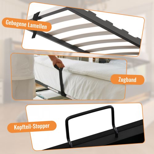 Lit Rembourré 90x200 Avec Station De Charge, Porte-gobelet Et Rangement, Beige