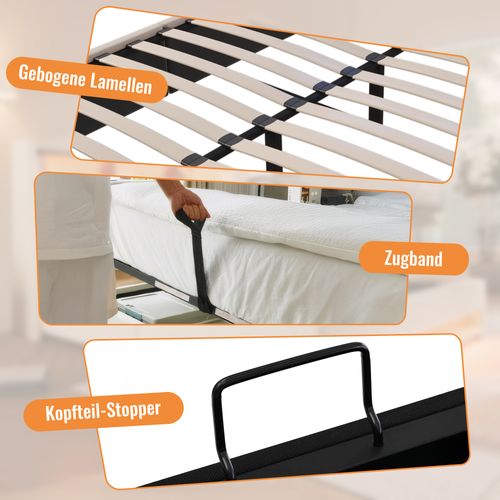 Lit Double 140x200 Avec Porte-gobelets Et Station De Charge Intégrés, Beige