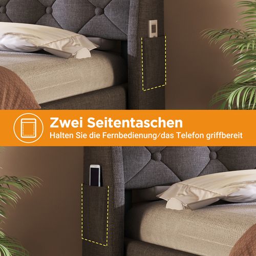 Lit Simple 90x200 Cm Avec LED, Rangement Hydraulique Et Ports USB