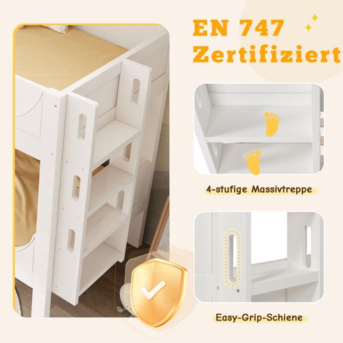 Lit Superposé 90x200 Cm Séparable Avec Échelle Flexible Et Design Traîneau