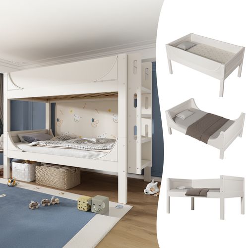 Lit Superposé 90x200 Cm Séparable Avec Échelle Flexible Et Design Traîneau