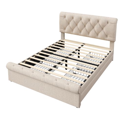 Lit Double 140x200 Cm Avec 4 Tiroirs Et Tête Réglable Style Chesterfield