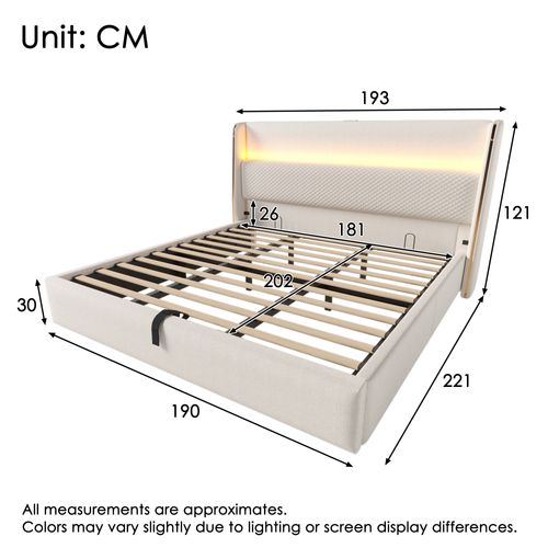 Lit Double 180x200 Cm Beige En Lin Avec LED, Rangement Et Ports USB/type-c