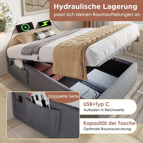 Lit Enfant 90x200 Cm Avec Rangement Hydraulique Et Bibliothèque Intégrée